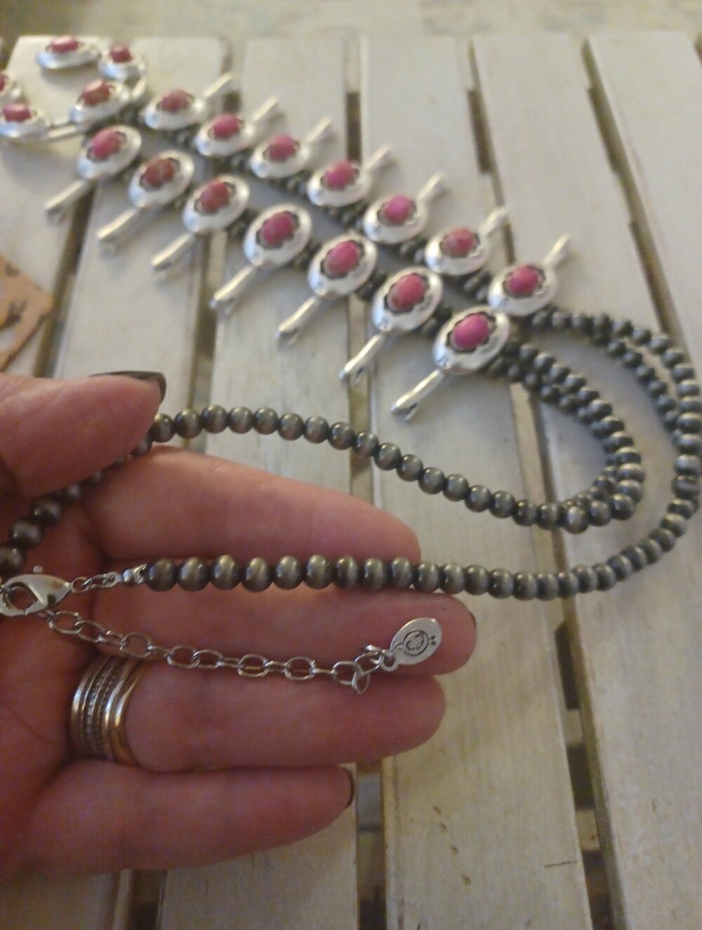 Squash Blossom Pink Turquoise Native American / Southwestern STYLE Necklace Mew - Picture 5 of 5